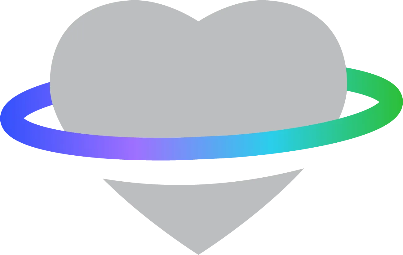 A stylized icon of a heart in gray with a curved ring wrapping around it. The ring transitions in color from blue to purple to green, symbolizing community, unity and global connection. The design is minimalist and modern, representing AES' commitment to social responsibility and engagement.